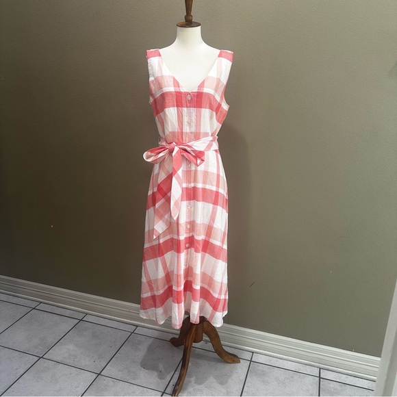 Alex Marie Coral and White Checkered Midi Dress - Picture 2 of 12